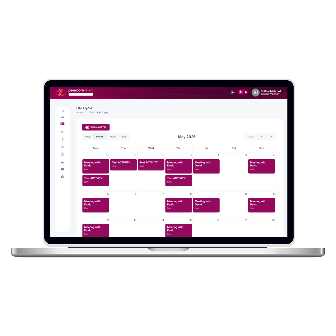screenshot of Peercore CRM